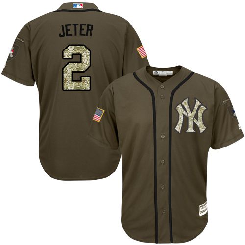 Yankees #2 Derek Jeter Green Salute to Service Stitched MLB Jersey